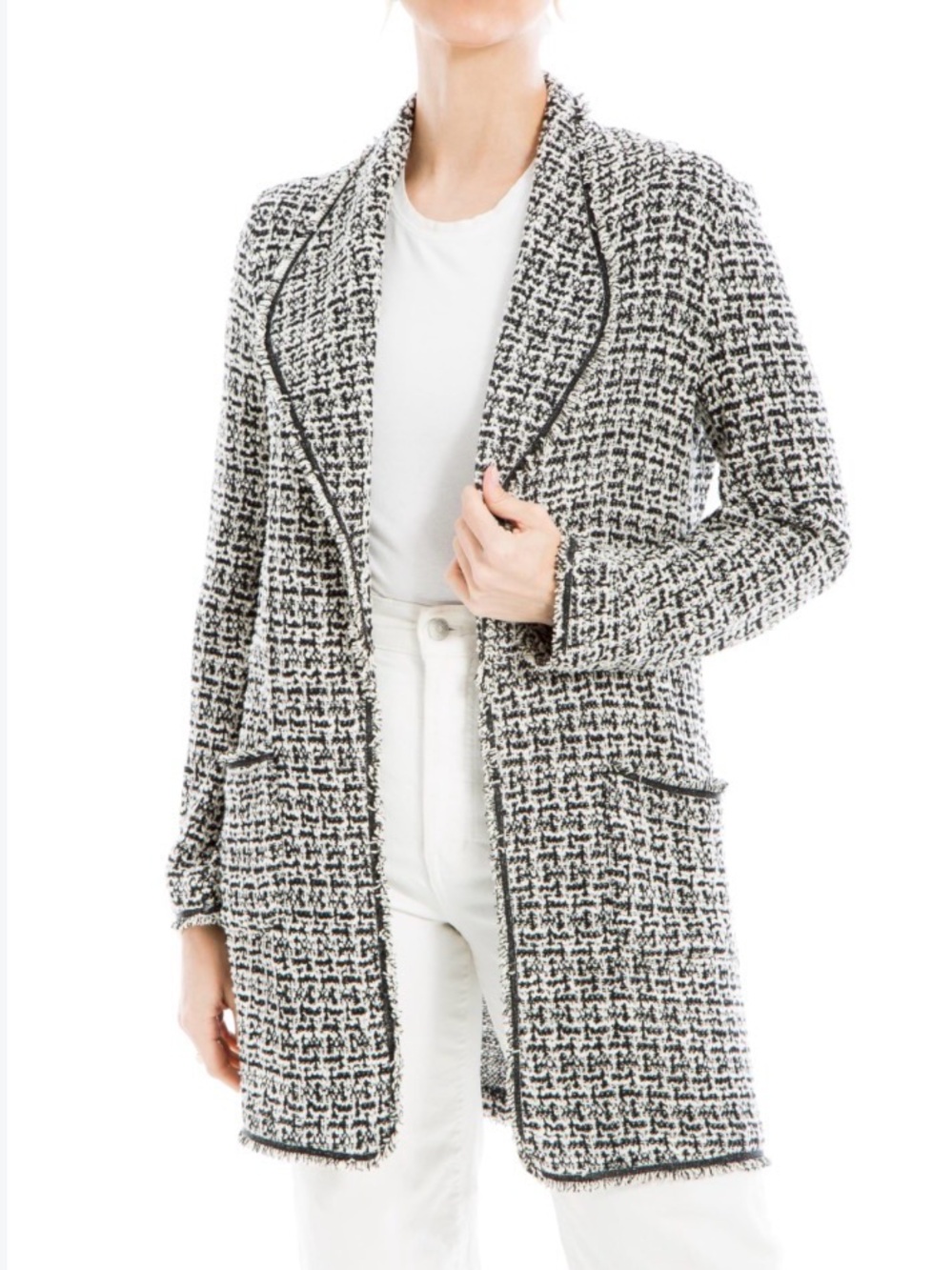 Max Studio Black & White Tweed Long Blazer | S